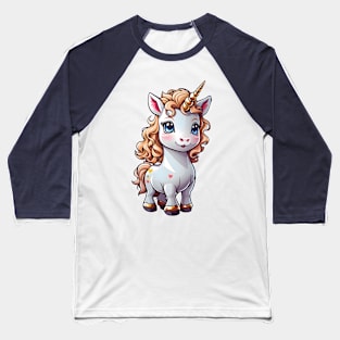 Cute Unicorn with Golden Hooves and Curly Mane Baseball T-Shirt